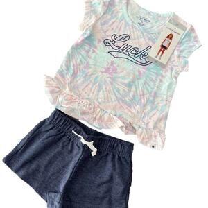 Lucky Brand Girl’s Tye Dye Shirt Short 2 piece Set Size 3T NEW